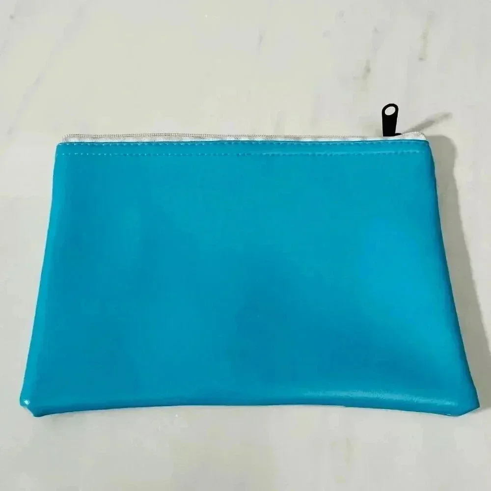 Hello Kitty Sanrio Blue Coin Purse Pouch Makeup Cosmetic Zipper Pink Bow